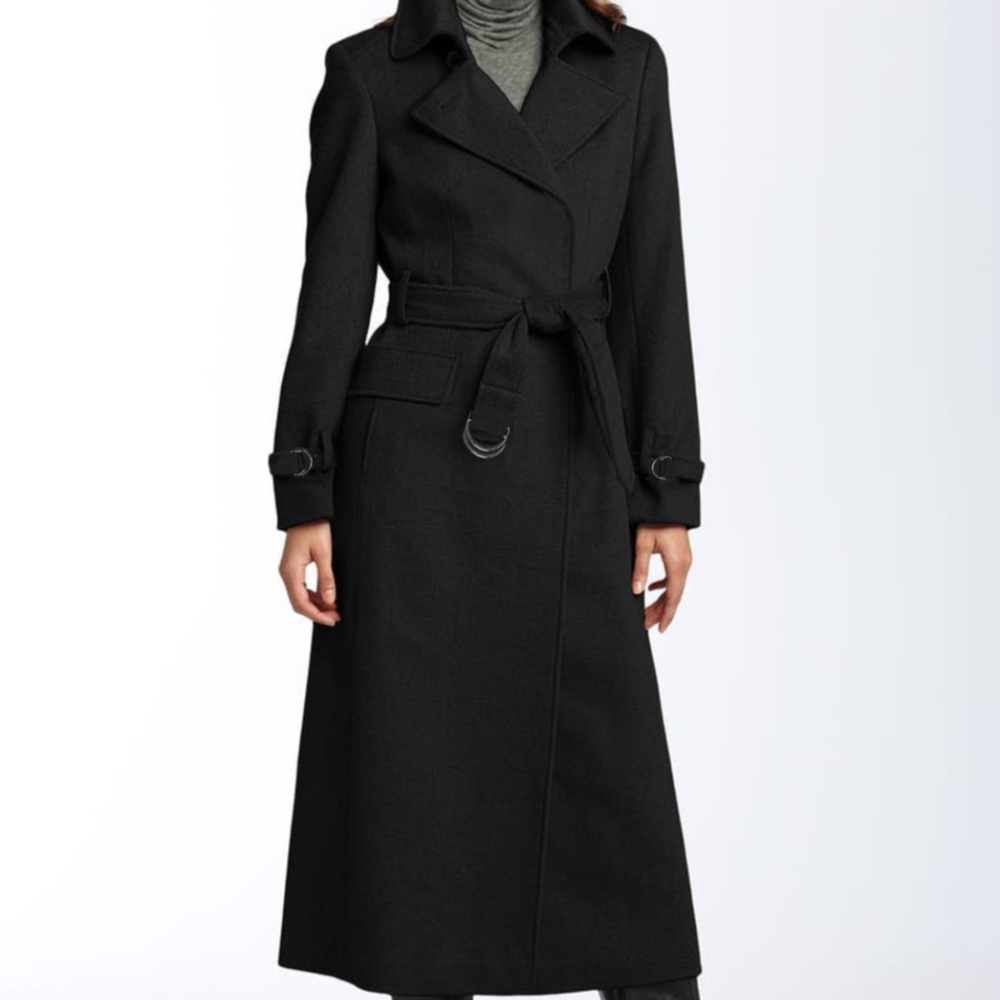 NEW Womens Calvin Klein Black Single Breasted Rain Jacket Trench Coat Belted XS